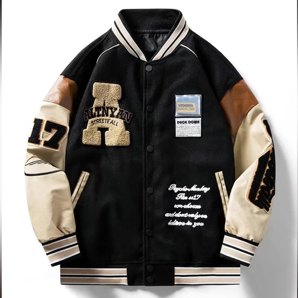 Loose Oversize Vintage Baseball Jacket With Embroidered Letters Print - Picture 2 of 5